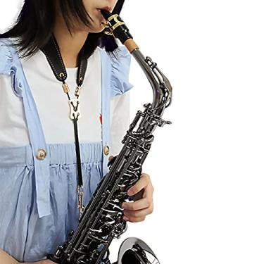 Imagem de Saxofone Alça de pescoço preta para saxofone alto tenor saxofone soprano barítono, super fibra, gancho de metal, instrumentos musicais acessórios peças
