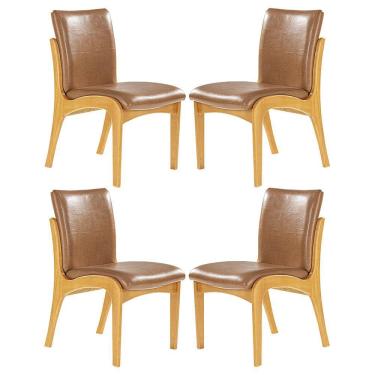 Imagem de Kit 4 Cadeiras de Madeira Mel Estofada Tecido Caramelo Lisboa L85 RMI
