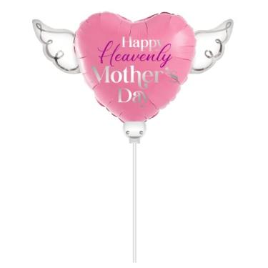 Imagem de Heavenly Balloons on a stick Happy Heavenly Mother's Day (pink) balloon heart shaped with angel wings