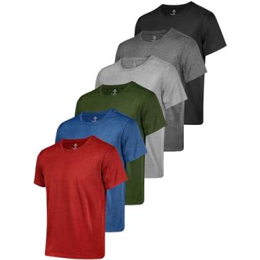 Imagem de URATOT Camiseta esportiva masculina de gola redonda de manga curta, ajuste seco, corrida, academia, academia, Preto, cinza escuro, cinza claro, verde pinho, vinho, azul, P