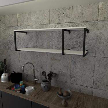 Imagem de Prateleira Industrial Suspensa Estante Parede Nicho Branco Cozinha Escritorio Sala Quarto Infantil