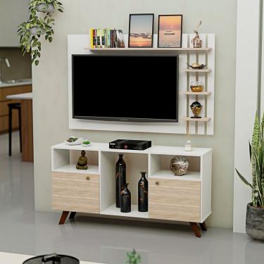 Imagem de Rack com Painel para Tv até 50 Polegadas 2 Portas e Pés Retrô Carvalho