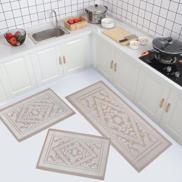 Imagem de Kit Tapetes Passadeira Algodão 3 Peças Luxo Para Quarto Bnaheiro Cozinha Cru com Bege