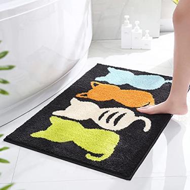 Imagem de Tapete de banheiro ia Cool adorável desenho animado tapete de chuveiro salsicha altamente absorvente e antiderrapante tapete de banheiro de microfibra antiderrapante para crianças, 49 x 80 cm, gato, cinza