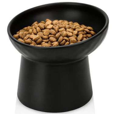 Imagem de YauYik Tigela elevada para comida de gato – Tigelas de alimentação inclinadas elevadas para gatos antivômito sem estresse – Pratos de cerâmica para alimentos ou água para gatos gatinhos cães pequenos, alívio da fadiga do bigode, preto