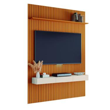 Imagem de Painel para TV até 55 Polegadas 1,39x2,40m Ripado com Nicho Arbo Cedro/Off White EDN
