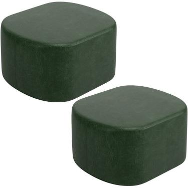 Imagem de Kit 2 Puffs Decorativos Orgânico para Living Quarto 70cm Doha W01 Couríssimo Verde Musgo - Lyam Decor