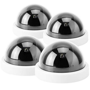 Imagem de Câmera Fictícia 4pcs Câmera de Simulação Dome CCTV Câmera de Segurança Falsa Falsa Com Luz LED Piscante de Aviso Adequada para Supermercados Hotéis Estacionamentos Câmera de