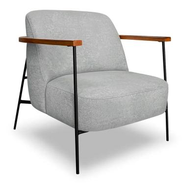 Imagem de Poltrona Decorativa Eros Linho Bouclê com Base de Ferro Preto - SSX Multicoisas