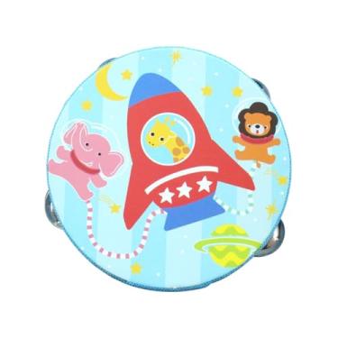 Imagem de Dynwave Tamborim de mão de madeira, instrumento musical de tambor de mão, brinquedo educacional, tamborim de mão, sino para festa, concerto de adultos, Azul, 15cm