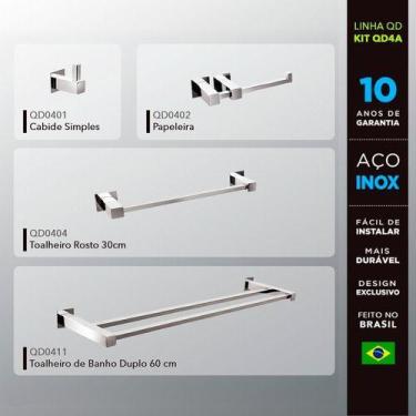Imagem de Kit Acessórios Para Banheiros 4 Peças Inox - Kromus Kitqd4a
