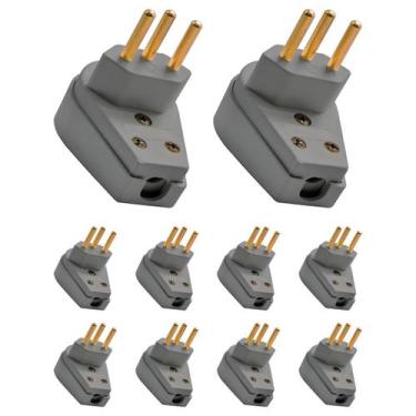 Imagem de Kit 10 plug Pino macho Prensa cabo gigante Tomada 10A 250V Ilumi, Cinz