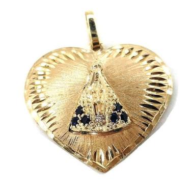 Imagem de Pingente de ouro 18k Coração Nossa Senhora Aparecida - Elegancy Joias