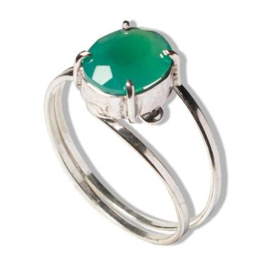 Imagem de Anel Nlux Ágata Verde Cabochão Facetado Prata 950 Ajustável