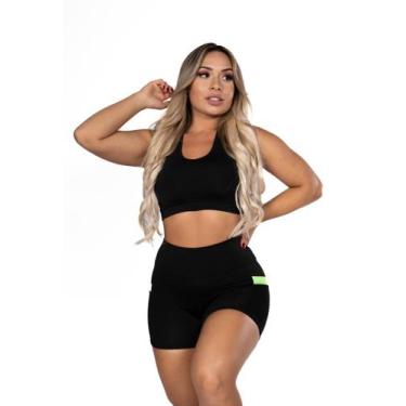 Imagem de Short Fitness com Bolso Verde Cintura Alta Academia Preto - Fristyle, 