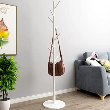 Imagem de Cabide de Madeira para Roupas, Cabide de Chão para Casaco, Móveis para Casa, Base Redonda (Branco)