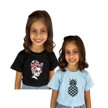 Imagem de Blusinha Infantil Cropped Manga Curta Juvenil Kit 2 Peças - AK FASHION