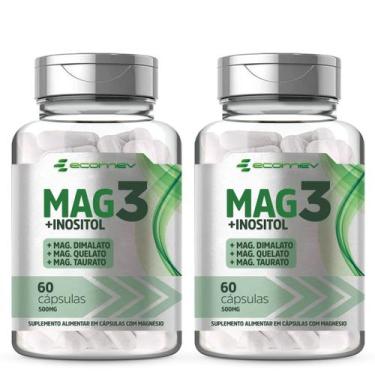 Imagem de 2x Mag3 Mix - Magnésio Taurato Dimalato Quelato + Inositol 500mg 120Cá