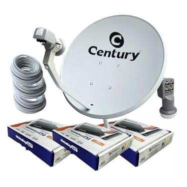 Imagem de Kit Antena Century com 3 Receptores, Midiabox B7 com Fonte Externa, Parabólica de 60 cm, Banda KU