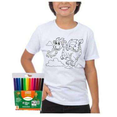 Imagem de Camiseta infantil menino para colorir dragão canetinhas - Dogs, Branco