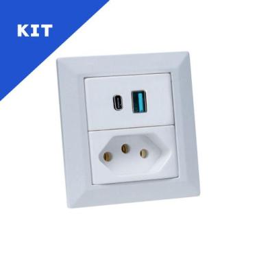 Imagem de Kit Espelho Duplo Chanfrado com 1 Tomada 20A 2 USB 9.0A Br - CONNECT C