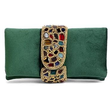 Imagem de Aheli Bolsa clutch para presente feminina feita à mão para noite elegante bolsa fashion para noivas, Verde 2