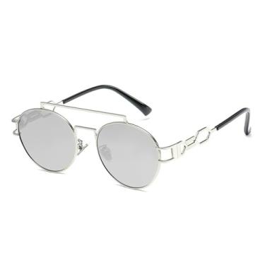 Imagem de JRLLFD Óculos de sol Steampunk Masculino Feminino Armação de metal redonda Óculos de sol pretos Lentes transparentes Retro Steam Punk Óculos de sol, 5, tamanho único