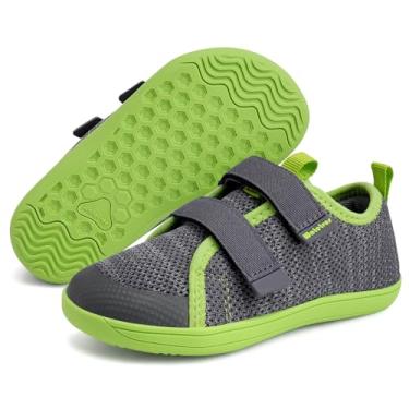 Imagem de WateLves Tênis infantil infantil largo descalço The First Walking Shoes Meninas Meninos Respirável Zero Drop Minimalista com Biqueira Larga Natural para Crescer, Cinza, verde, 16