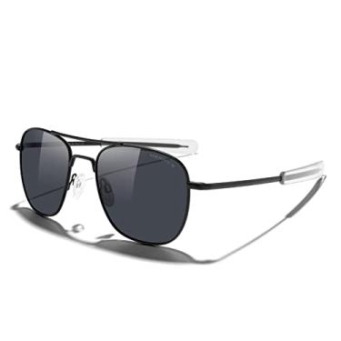Imagem de MERRY'S Óculos de sol clássico quadrado aviador militar polarizado para homens ou mulheres S8636, Armação preta fosco/lente polarizada preta, Lens Width: 55 Millimeters