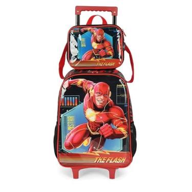 Imagem de Kit Mochila Carrinho Luxcel+Lancheira Fhash Preto Ic41212fm