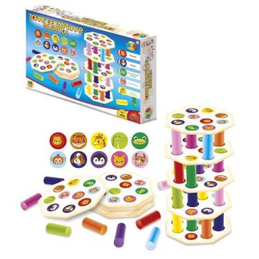 Imagem de Brinquedo Pedagógico Jogo Infantil Torre De Empilhar Animais Divertido
