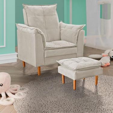 Imagem de Poltrona De Amamentação Com Puff Quarto Bebê Leticia Suede - Tatite De