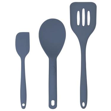 Imagem de Conjunto de 3 peças de utensílios de silicone – espátula de borracha, espátula de fenda e raquete de arroz – conjunto completo resistente ao calor para panelas antiaderentes – utensílios de cozinha e