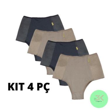 Imagem de Calcinha modeladora alta compressão hot pants aparta barriga kit 4pç -