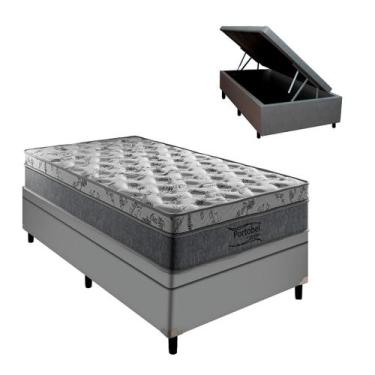 Imagem de Colchão Solteiro Palermo Mola Ensacada e Base Box Baú Cinza - Portobel
