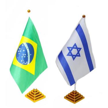 Imagem de Bandeira Brasil E Israel Pedestal De Mesa Igreja Escritório - maranata
