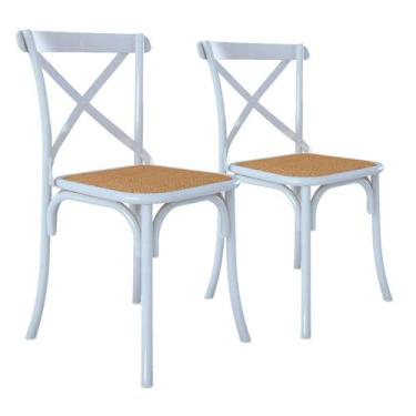 Imagem de Kit 2 Cadeiras Cross Katrina X Branca Assento Bege Aço New Green, PRET