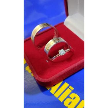 Imagem de Alianças Prata 950 com Ouro 18 Kilates Namoro ,Compromisso Noivado, Ca