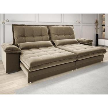 Imagem de Sofá Bergamo 2,30m Retrátil e Reclinável Veludocristal Castor - NETSOF