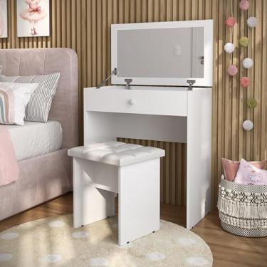 Imagem de Penteadeira Escrivaninha Mesa Camarim Organizadora Com Espelho e Gaveta Banqueta (Branco)