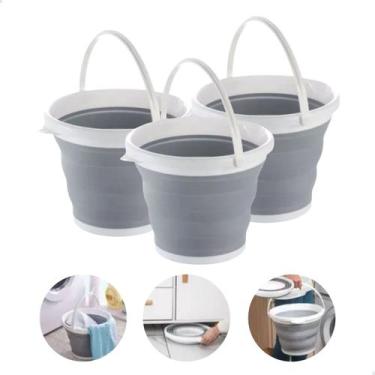 Imagem de Kit 3 Balde Silicone Dobrável Retrátil Flexível 5 Litros Com Alça - Fs