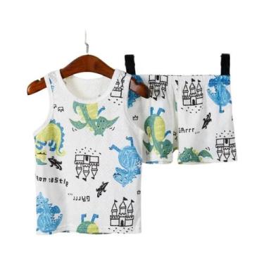 Imagem de Conjunto de Pijamas de Dinossauro para Meninos e Meninas - Colete de V