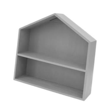 Imagem de IEUDNS Caixa de sombra exibição prateleira estatueta organizador 2 camada casa em forma ornamento rack armazenamento parede figura titular para contador, Cinza