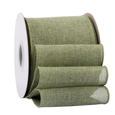 Imagem de Ribbonitlux Fita de Juta com Arame Spring Moss, 4 Polegadas X 20 Jardas, Fita de Juta com Borda de Arame para Embrulho de Presente, Laço Grande, Guirlanda E Decoração de Árvore de Natal