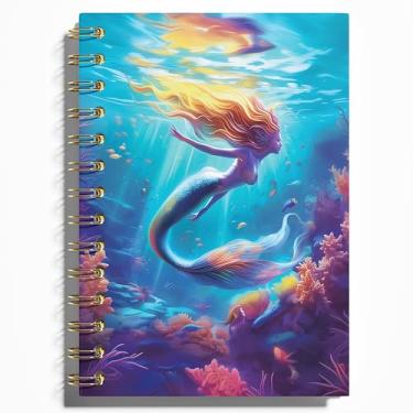 Imagem de WFSM Caderno de sereia, presente de sereia, diário feminino, presentes de sereia, caderno espiral, presentes de sereia, diário de decoração do oceano, 14 x 21 cm