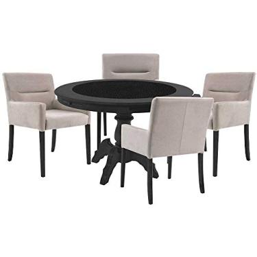 Imagem de Mesa de Jogos Carteado Montreal Redonda Tampo Reversível Preto com 4 Cadeiras Vicenza Nude - Gran Belo