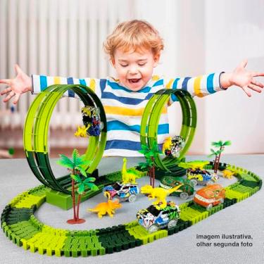 Imagem de Super Pista Carrinhos Dinossauros, Brinquedo Dinossauro Elétrico para Crianças (139 Peças)