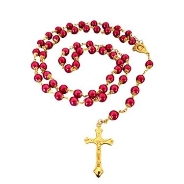 Imagem de Amoybester Rosário, presentes católicos para mulheres, rosário dourado para mulheres, imitação de pérolas, crucifixo, cruz de parede, rosários católicos, presente de primeira comunhão para meninas..,