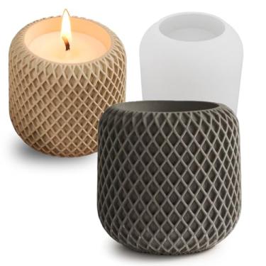 Imagem de Molde exclusivo de resina para jarras de vela, moldes de silicone para armazenamento de textura geométrica para fundição de resina, suporte de joias de cimento de concreto redondo, molde de plantador