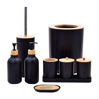 Imagem de DimyFew Conjunto Completo de Acessórios de Banheiro com Dispensador de Sabonete E Porta Escova de Dentes, Preto
